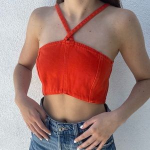 nasty gal orange denim going out crop top